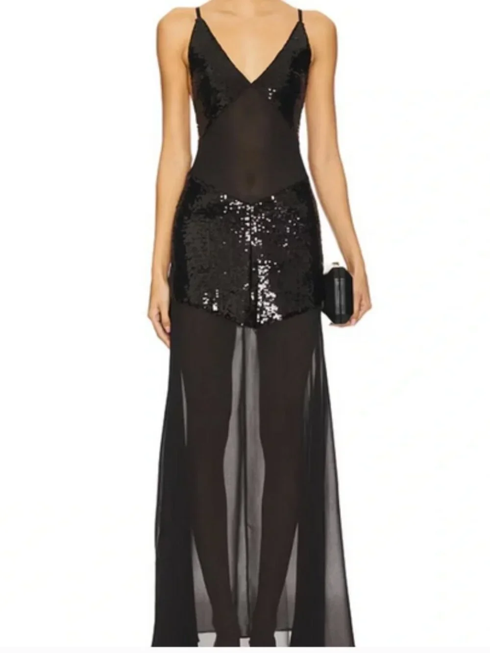 New! WeWoreWhat Sheer Panel Sequin Maxi Dress in Black Sz 6 - Picture 7 of 10